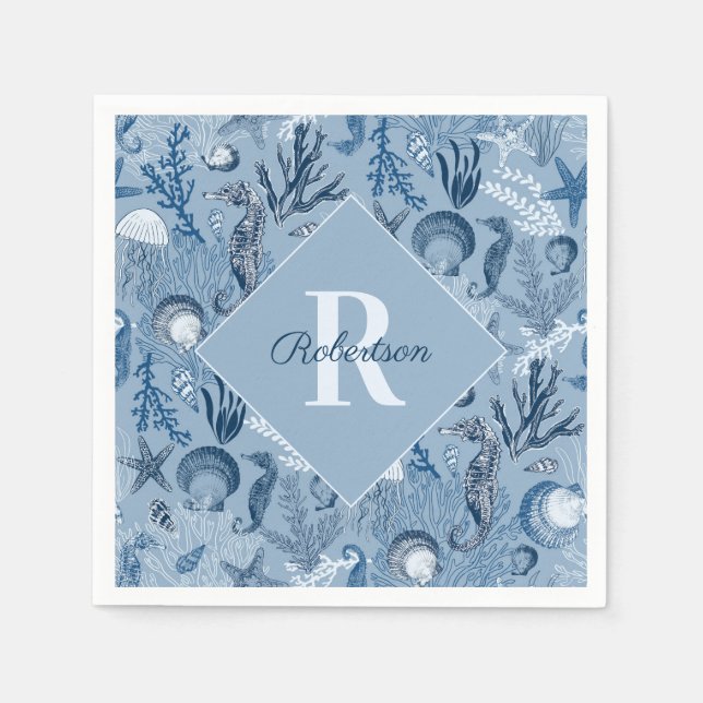 Monogram Coastal Blue Ocean Serviette (Vorderseite)