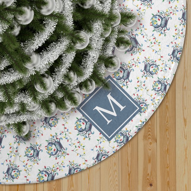 Monogram Coastal Crab Christmas Lights Polyester Weihnachtsbaumdecke (Von Creator hochgeladen)