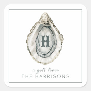 Monogram Coastal Oyster Quadratischer Aufkleber