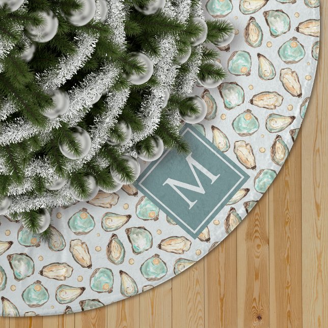 Monogram Coastal Oyster Shell Polyester Weihnachtsbaumdecke (Von Creator hochgeladen)