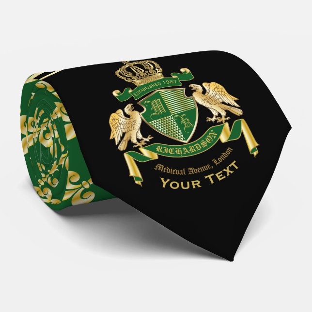Monogram Coat of Arms Green Gold Eagle Fleur de Li Krawatte (Gerollt)
