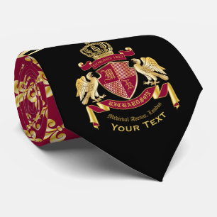 Monogram Coat of Arms Red Gold Eagle Lilie Krawatte