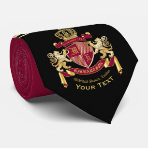 Monogram Coat of Arms Red Gold Lion Crown Emblem Krawatte