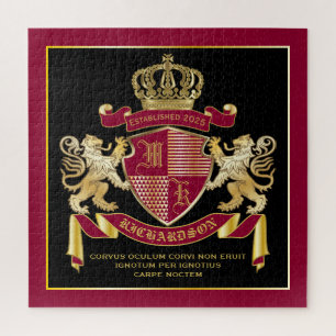 Monogram Coat of Arms Red Gold Lion Crown Emblem Puzzle