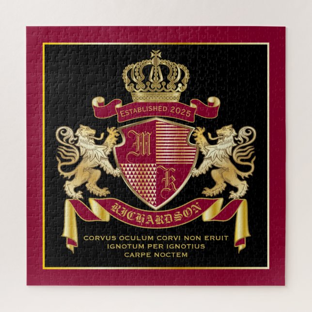 Monogram Coat of Arms Red Gold Lion Crown Emblem Puzzle (Vertikal)