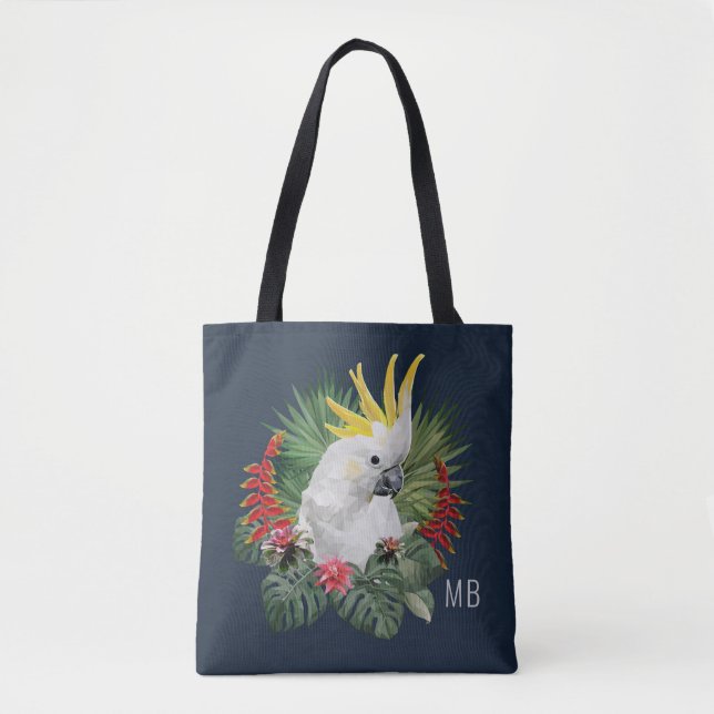 Monogram Cockatoo Bird Tropical Blume Stilvoll (Vorderseite)