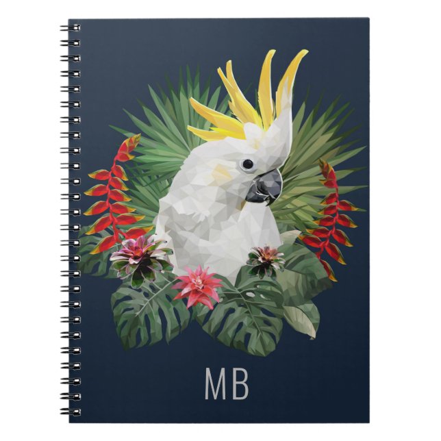 Monogram Cockatoo Bird Tropical Blume Stilvoll Notizblock (Vorderseite)
