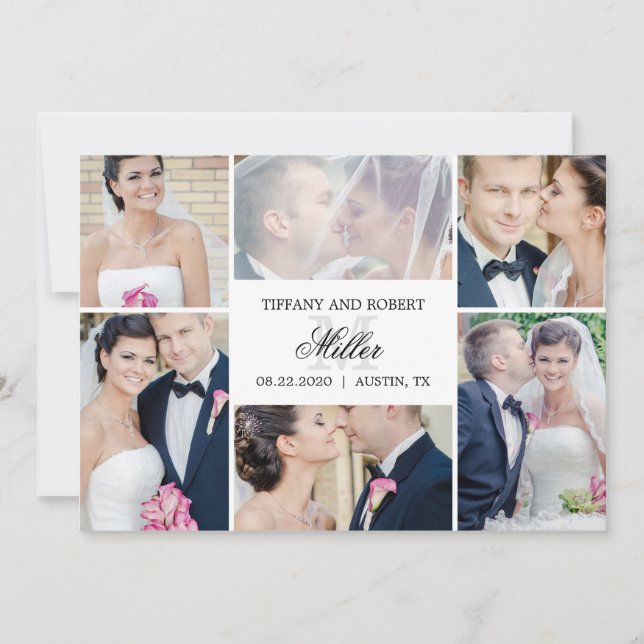 Monogram Collage Editable Color Just Married Card Dankeskarte (Vorderseite)