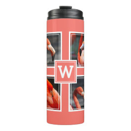 Monogram Collage Fügen Sie Ihr eigenes Foto Coral  Thermosbecher