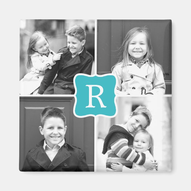 Monogram Collage Personalisiert Foto Magnet Turquo (Vorne)