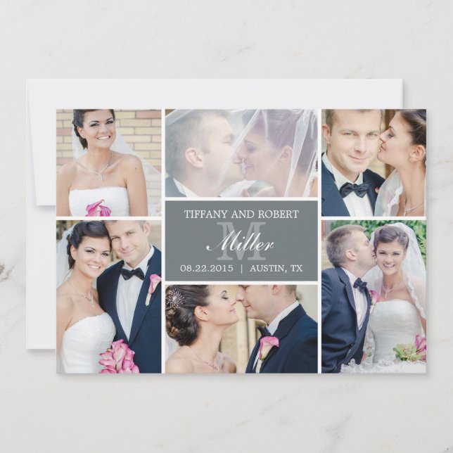Monogram Collage Wedding Announcement - Gray Einladung (Vorderseite)