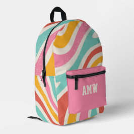 Monogram Colorful Retro Wavy Stripes Bedruckter Rucksack