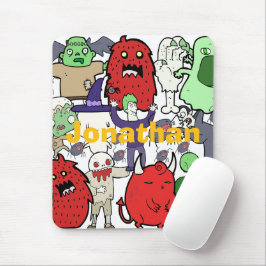 Monogram colorful spooky cartoon in red green mousepad