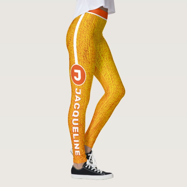 Monogram COMBO Orange Yellow Grunge mit Name Leggings (Rechts)