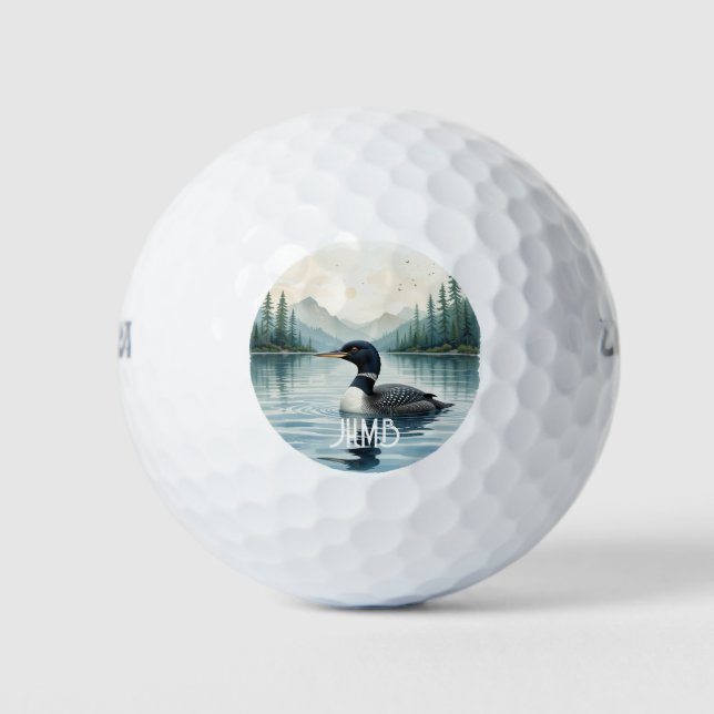 Monogram Common Loon Bird Nature Animal Golfball (Vorderseite)