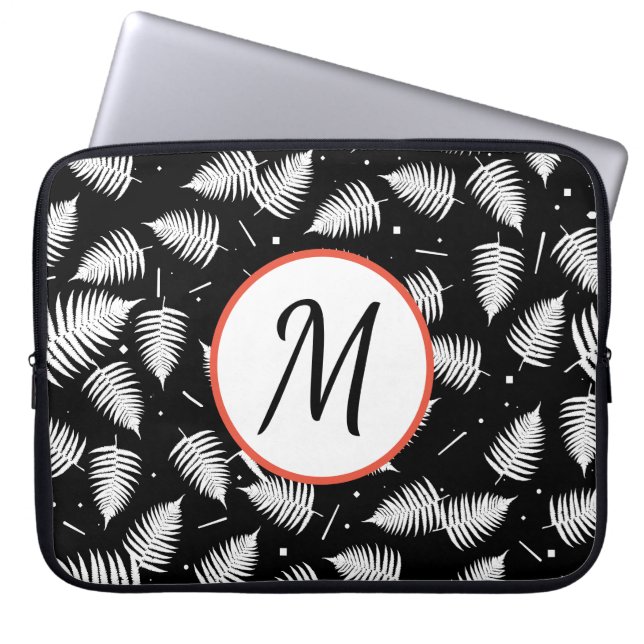 Monogram-Computer-Notebook-Sieb mit weißem Fern-Bl Laptopschutzhülle (Vorderseite)