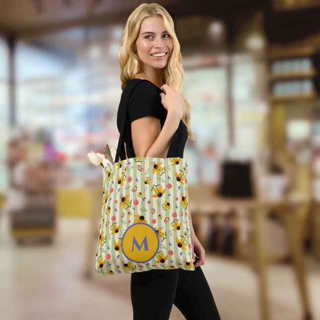 Monogram Coneflower Butterfly Floral Patterned (Monogram Coneflower Butterfly Floral Patterned Tote Bag)