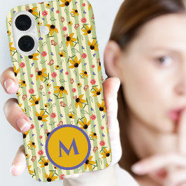 Monogram Coneflower Butterfly Floral Patterned iPhone 16 Hülle