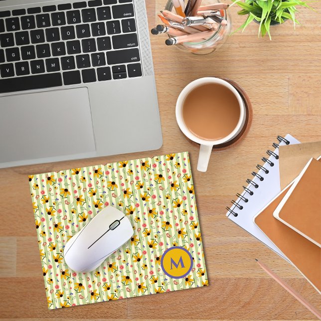 Monogram Coneflower Butterfly Floral Patterned Mousepad (Monogram Coneflower Butterfly Floral Patterned Mouse Pad)