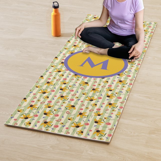 Monogram Coneflower Butterfly Floral Patterned Yogamatte (Monogram Coneflower Butterfly Floral Patterned Yoga Mat)