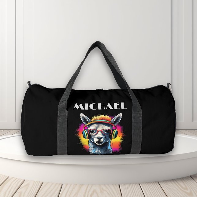 Monogram Cool Neon Retro DJ Llama Duffle Bag (Von Creator hochgeladen)