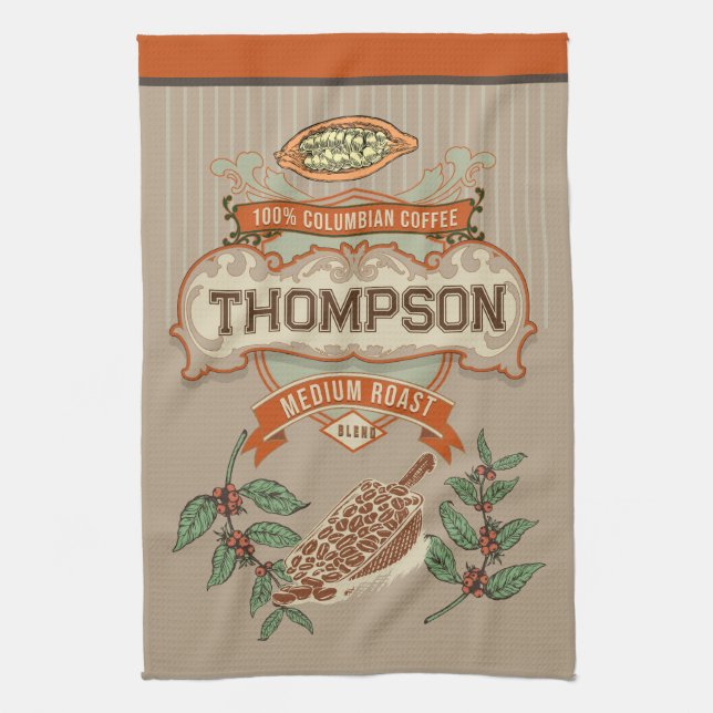 Monogram Cool rustikaler Columbier-Kaffee Vintag Geschirrtuch (Vertikal)