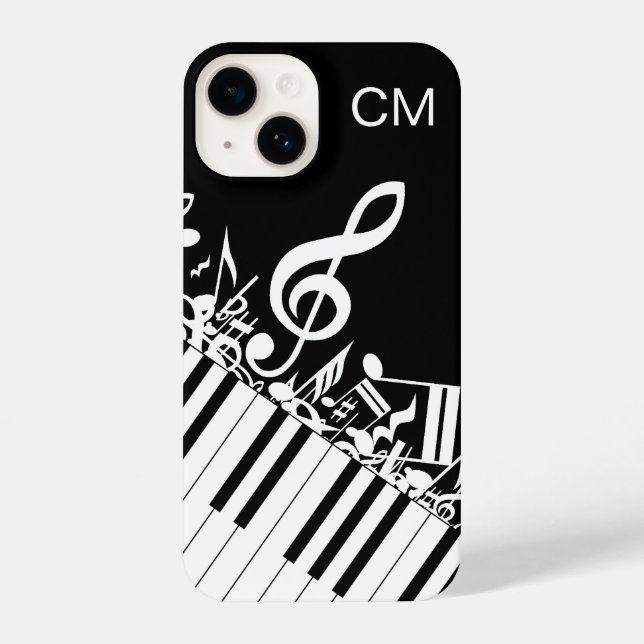 `Monogram coole Musical Notes and Piano Keys iPhone Hülle (Rückseite)