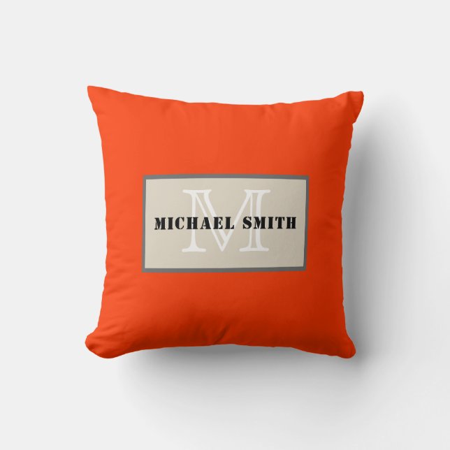 Monogram Coquelicot Solid Color Background Kissen (Vorderseite)