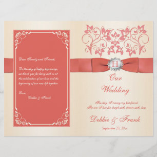 Monogram Coral, Champagner Wedding Program