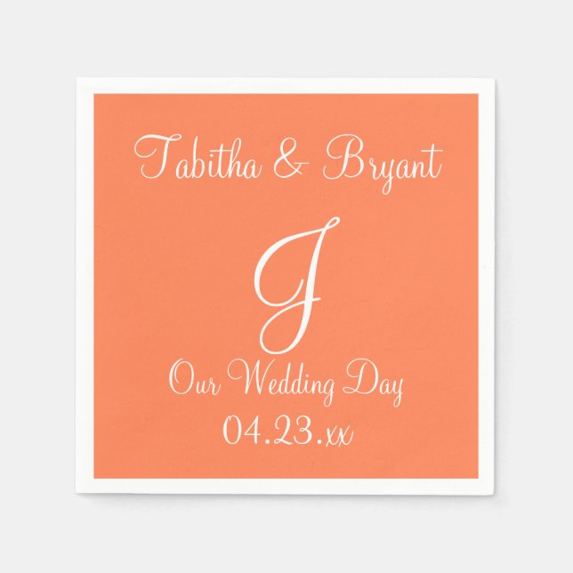 Monogram Coral Classy farbiges Papier Napkins Serviette (Vorderseite)