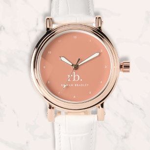 Monogram Coral Peach Elegante Feminine Minimalisti Armbanduhr