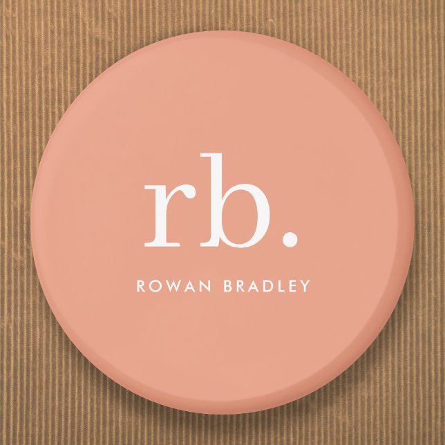 Monogram Coral Peach Elegante Feminine Minimalisti Button (Feminine stylish coral peach unique monogram name tag button pins.)