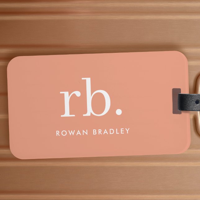 Monogram Coral Peach Elegante Feminine Minimalisti Gepäckanhänger (Feminine stylish coral peach unique monogram luggage tag.)