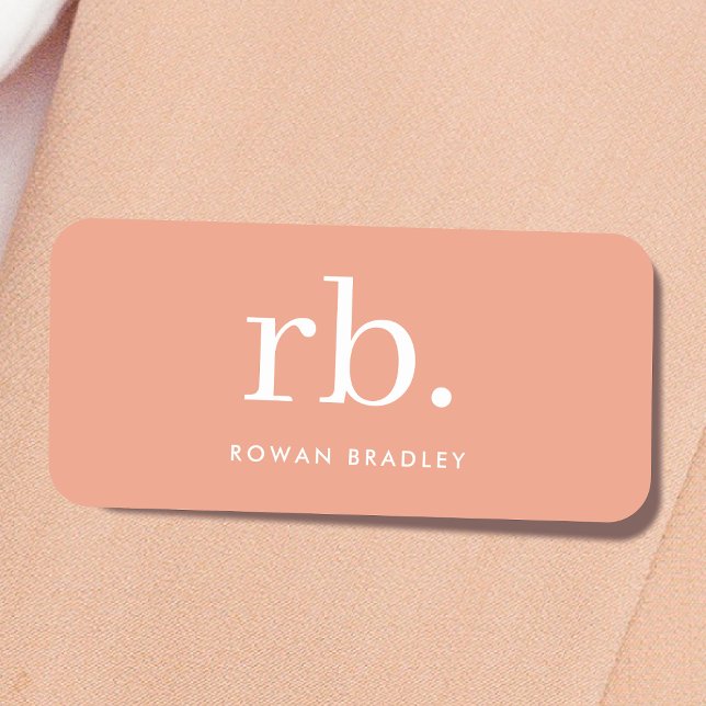 Monogram Coral Peach Elegante Feminine Minimalisti Namensschild (Feminine stylish coral peach unique monogram name tags.)