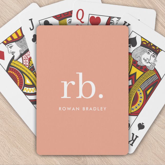 Monogram Coral Peach Elegante Feminine Minimalisti Spielkarten (Feminine stylish coral peach unique monogram poker playing cards.)