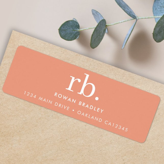 Monogram Coral Peach Elegante Rücksendeadresse (A stylish monogram label perfect for small business mailing or one-of-a-kind personal stationery)