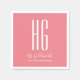 Monogram Coral Pink Markenbezeichnung Personalisie Serviette