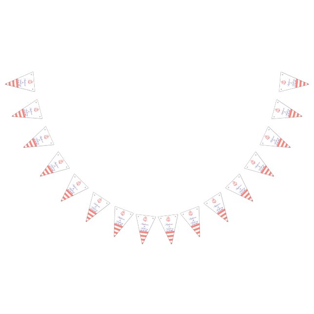 Monogram Coral Pink Nautical and Navy Blue Wedding Wimpelkette (Alle)