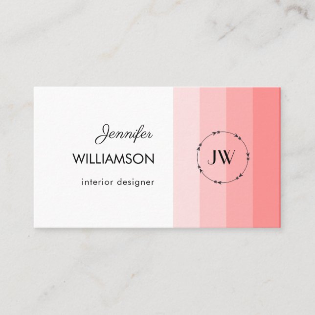 Monogram Coral Pink Pastell Visitenkarte (Vorderseite)
