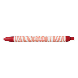 Monogram Coral Pink Striped Zebra Muster Trendy Kugelschreiber