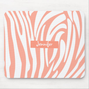 Monogram Coral Pink Striped Zebra Muster Trendy Mousepad