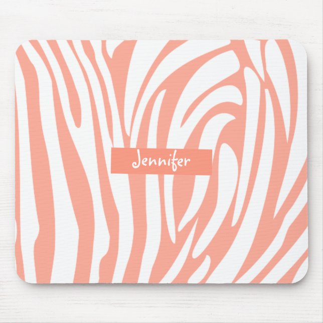 Monogram Coral Pink Striped Zebra Muster Trendy Mousepad (Vorne)