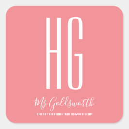 Monogram Coral Pink White Typografy Business Quadratischer Aufkleber
