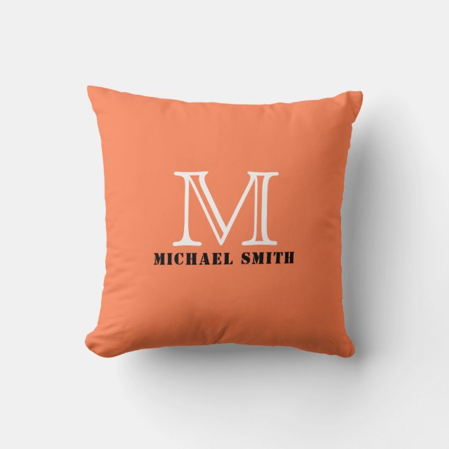 Monogram Coral Solid Color Background Kissen (Vorderseite)