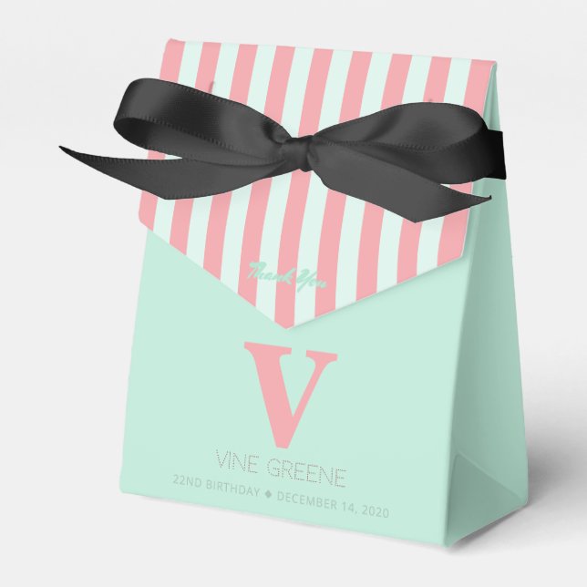 Monogram Coral Stripes Green Fevor Box Geschenkschachtel (Vorderseite)