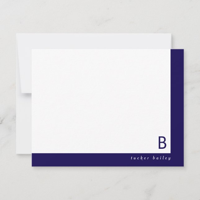 Monogram Corner Band Dark Blue Personal Stationery Mitteilungskarte (Vorderseite)