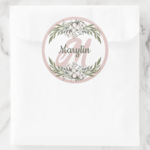 Monogram Cotton Blume Foliage Minimale Konstruktio Runder Aufkleber