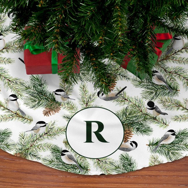 Monogram Country Christmas Birds Pine Branches Polyester Weihnachtsbaumdecke (Von Creator hochgeladen)