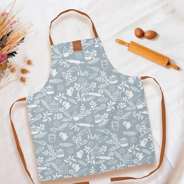 Monogram Country Style Blumenbackmuster Blau Schürze (Monogram Country Style Floral Baking Pattern Blue Apron)