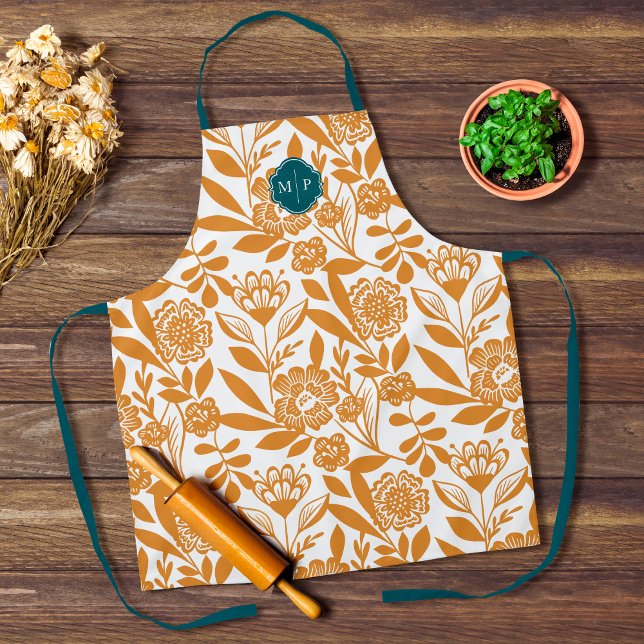 Monogram Country Style Bold Floral Muster Gelb Schürze (Monogram Country Style Bold FloralPattern Yellow Apron)